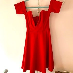 Nasty Gal Red Plunge Off the Shoulder Skater Dress